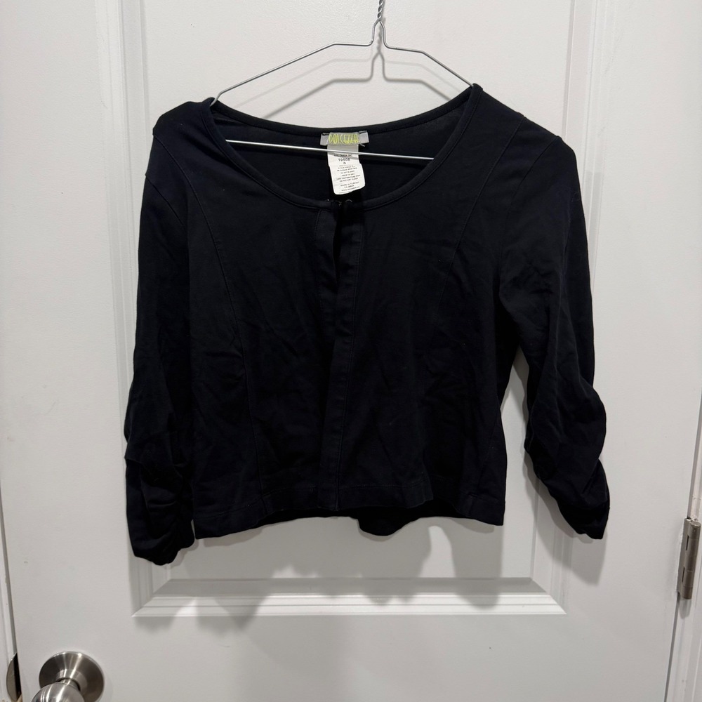Dolcezza Womens Cardigan Ruched Sleeve Cropped Black Size Small